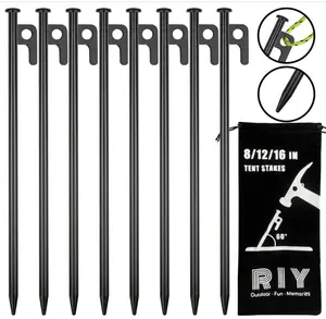 8 Pack Tent Stakes Heavy Duty 12 inch Steel Tent Pegs for Camping Unbreakable and Inflexible