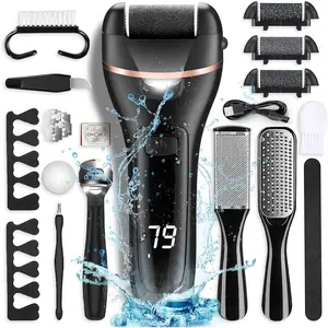 Electric Callus Remover for Feet, Rechargeable Portable Electronic Foot File Pedicure Kit, Waterproof Foot Scrubber File, Professional Pedicure Tools, Foot Care for Dead Skin Ideal Gift, 3 Rollers