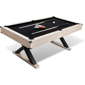 Black 7 FT Billiard Table Set with 2 Cues, Ball Set, Cue Rack and Cleaning Brush，Exquisite Design, Complete Accessories, Sturdy Construction, 84" L x 46.5" W x 32.7" H