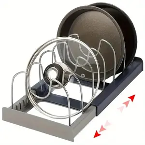 Kitchen Storage Rack, 1 Count Countertop Retractable Pot Lid Rack, Kitchen Utensils   Drain Tray, Retractable Drawer Organizer