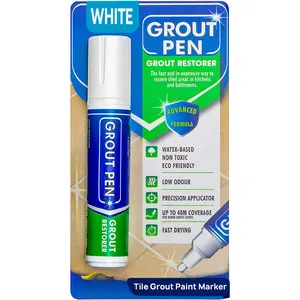 Grout Pen White Tile  Marker:  Grout , Tile Grout Colorant and Sealer Pen - White, Wide 15mm Tip (20mL)