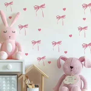 Bow & Heart Pattern Wall Sticker, 3 Sheets/set Creative Self Adhesive Wall Decal, Wall Art Decorative Sticker for Home Bedroom Living Room