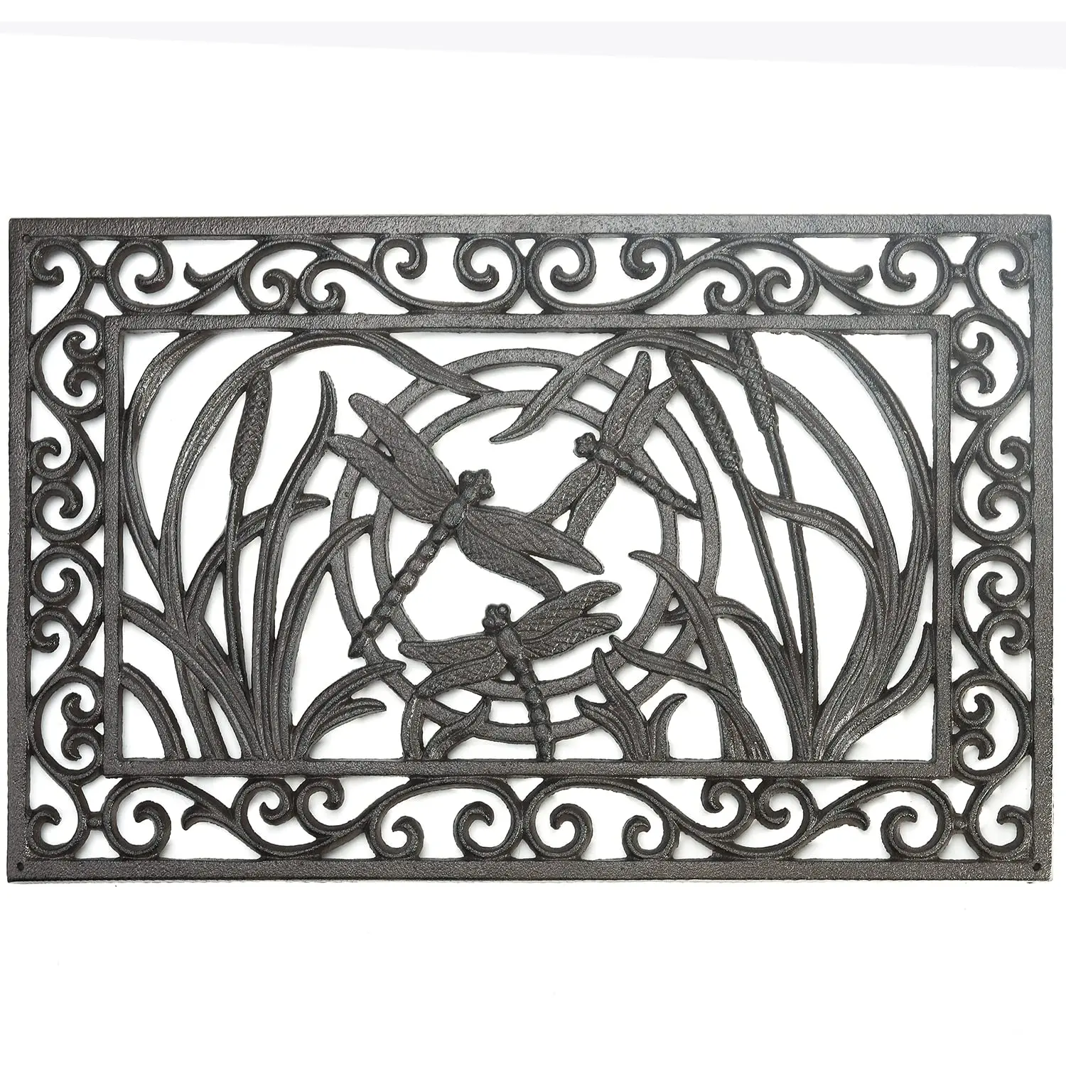 Sungmor Heavy Duty Cast Iron Doormat, 23.2IN. Large Rectangle Front Door Mat - Non-Slip Outside Mat Shoe Scraper - Vintage Dragonfly Design Decorative Entrance Mats for Home Garden Patio
