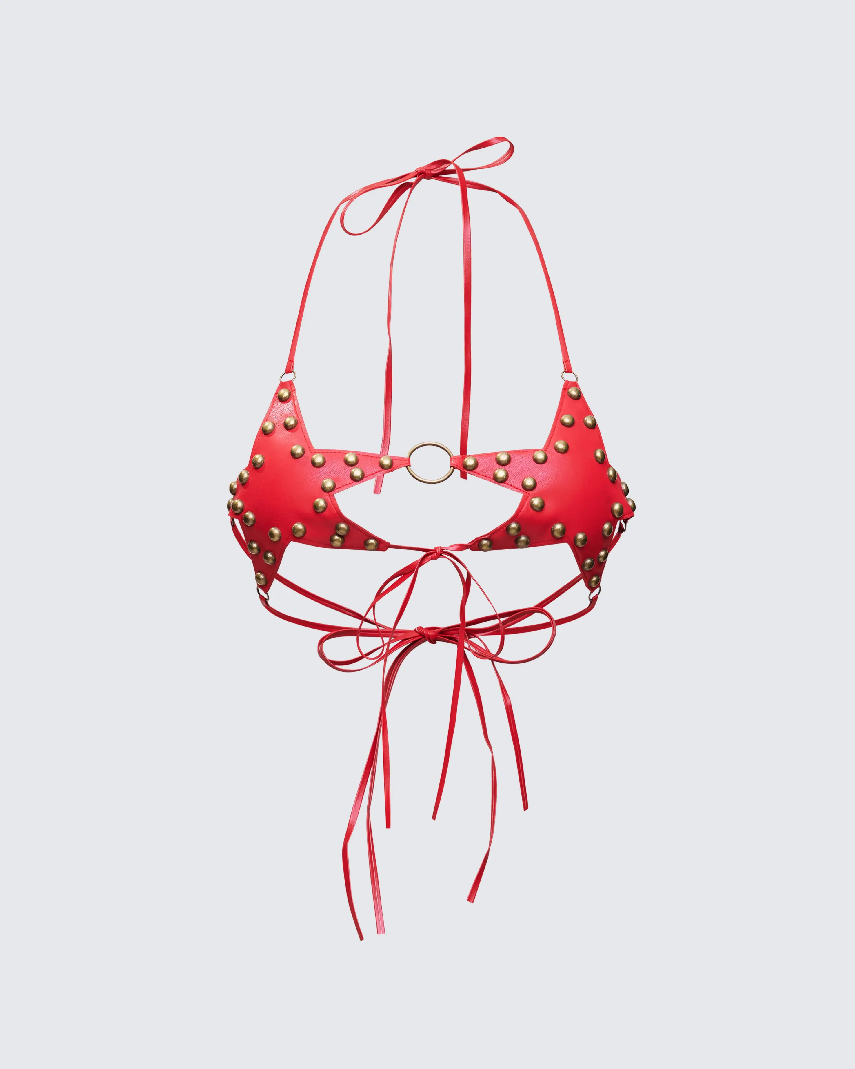 Reign Red Vegan Leather Star Bra