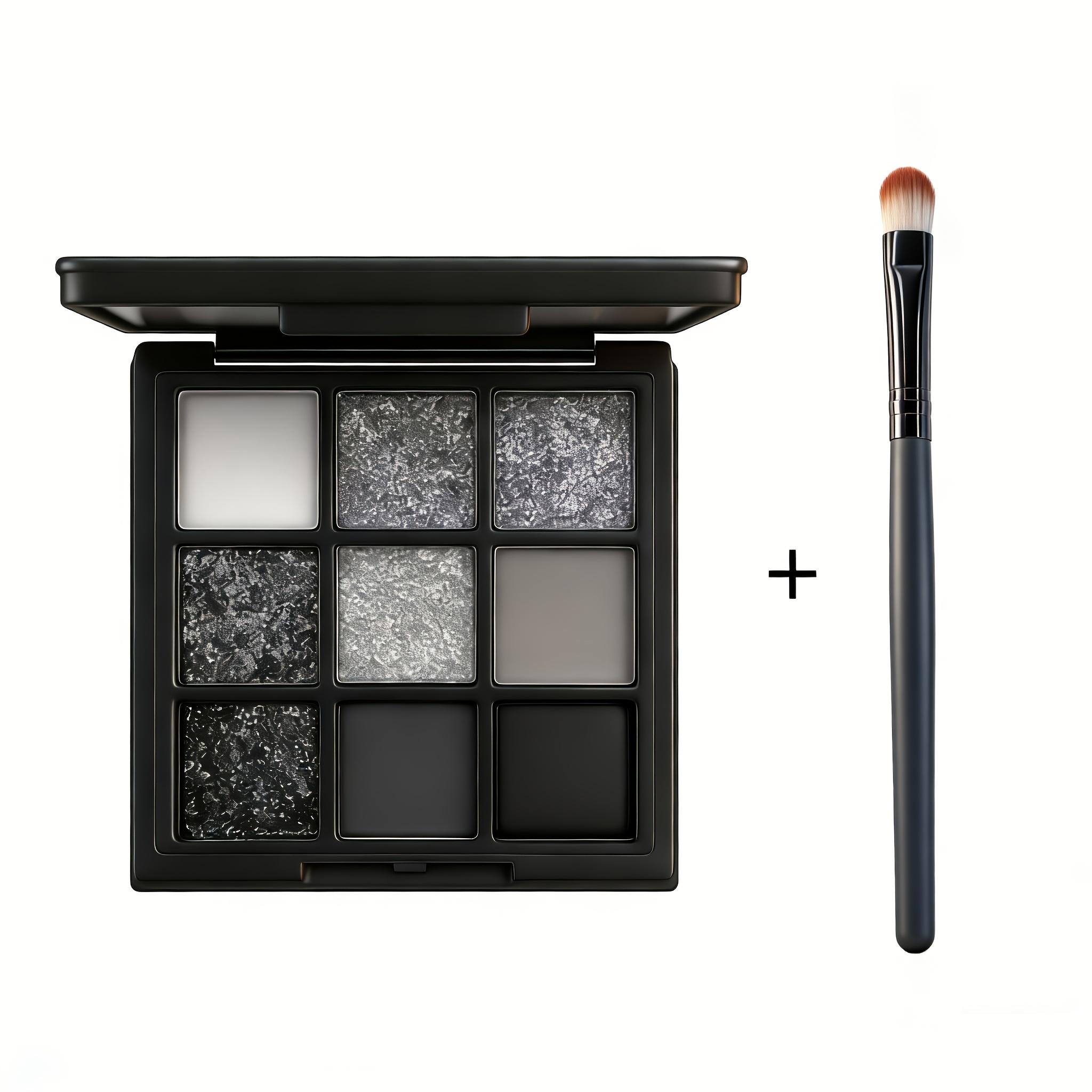 9Color Cool Toned Smoky Eye Shadow With Brush Shimmer Matte Silver Grey Long Lasting Stage Makeup Waterproof  Highlight Palette Sweatproof Buildable Cosmetic