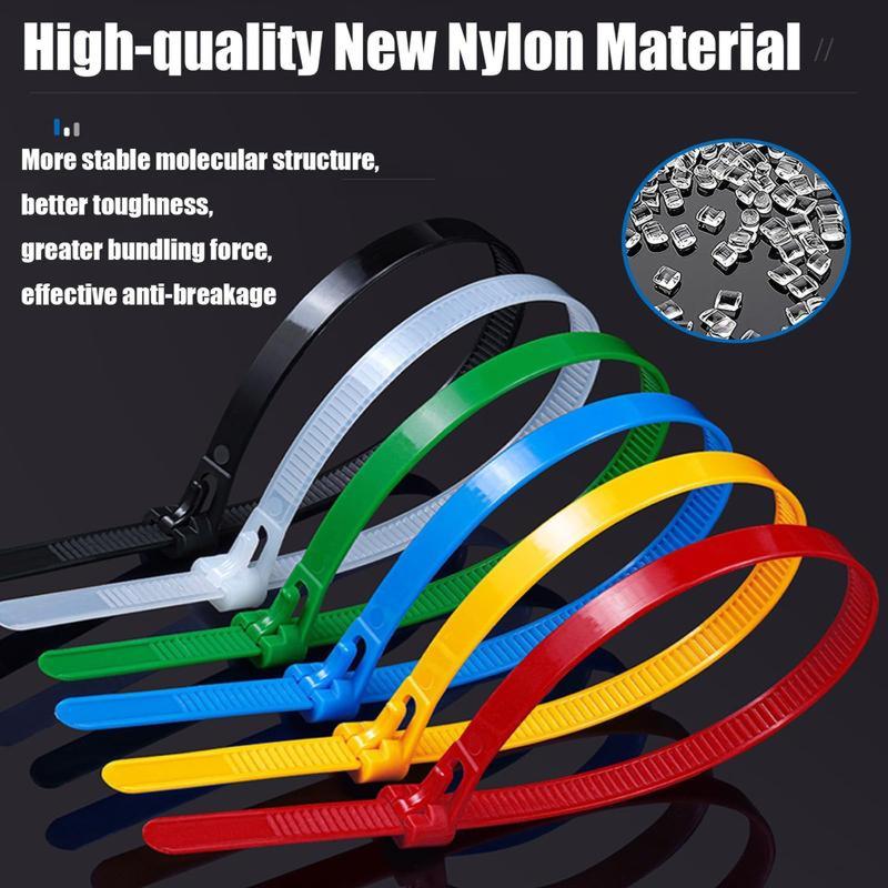 Reusable Zip Ties - 100pcs Removable Colored Plastic Cable Ties, Premium Nylon Self-Locking, 50 Lbs Tensile Strength for Indoor & Outdoor Use.