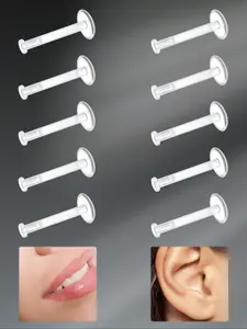 Invisible Transparent Lip Rings, Septum Piercing for Students, 10 Pairs, Daily Wear Fashion Accessory, Casual Style, All Seasons, Plastic Material, Nose Piercing Kit