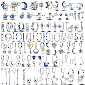 Star Moon Sun Hoop Earrings 925 Sterling Silver Original Star Shining Zircon Tassel Long Earrings For Women Luxury Jewelry Gift