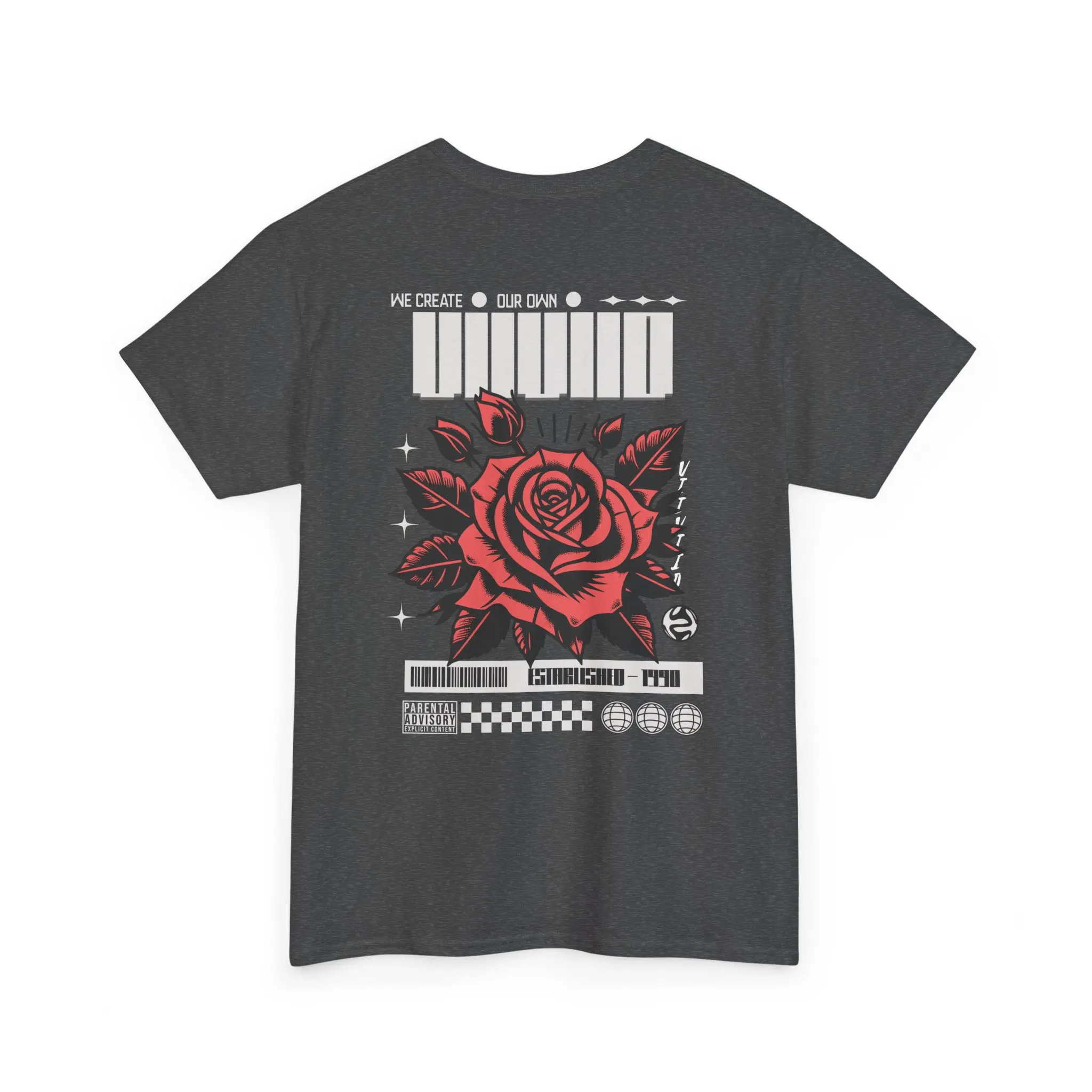 Red Rose Graphic Tee | Vintage Barcode Floral Shirt | Trendy Everyday Wear | Breathable Cotton