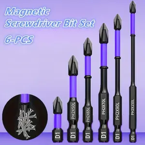 QTG 6Pcs Anti-Slip D1 Steel Magnetic Screwdriver Drill Bit Set, Magnetic Screwdriver Bit Set, Magnetic Anti-Slip Drill Bit, Quick Change Screwdriver Bits, 1/4" Shank, Phillips, for Electric & Manual Drivers