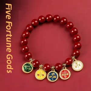 Pup CZ Unisex Imitation Cinnabar 5 Gods Bracelet - Ethnic Look, Zodiac Year Protection, Evil Warding, Luck & Money Attraction, Lucky Charm Talisman, Gift for Couples