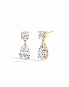 Sami Jewels Camille Pear Drop Stud Earrings, 925 Sterling Silver Earrings, 14K Gold Earrings, Dainty Earrings, Drop Earrings, Dangle Earrings, CZ Diamond Stud Earrings