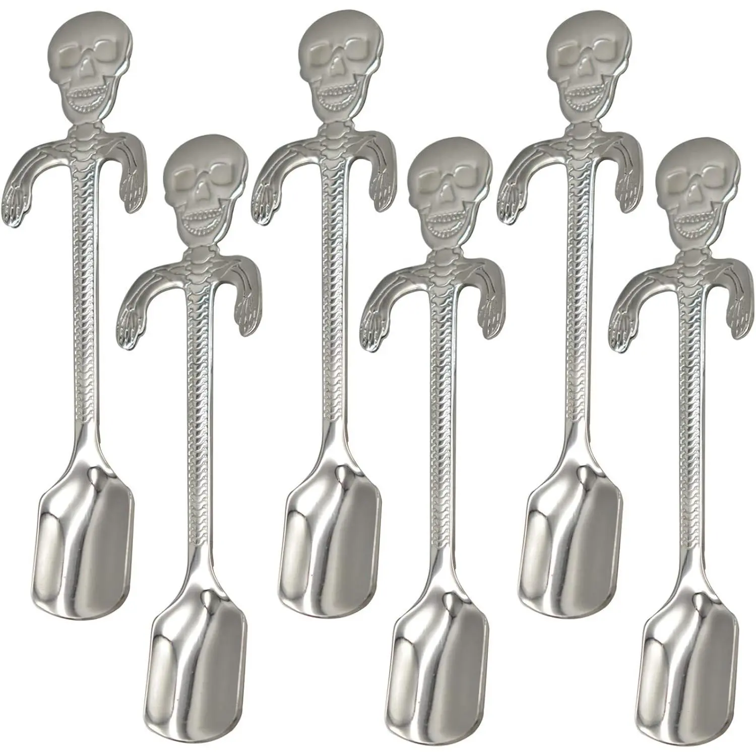 6-Count Skull Design 18/10 (304) Stainless Steel Hanging Cutlery Set, 5-Inch Teaspoons Tableware Set for Halloween, Kitchen Coffee Stirring, Bar Spoon Use