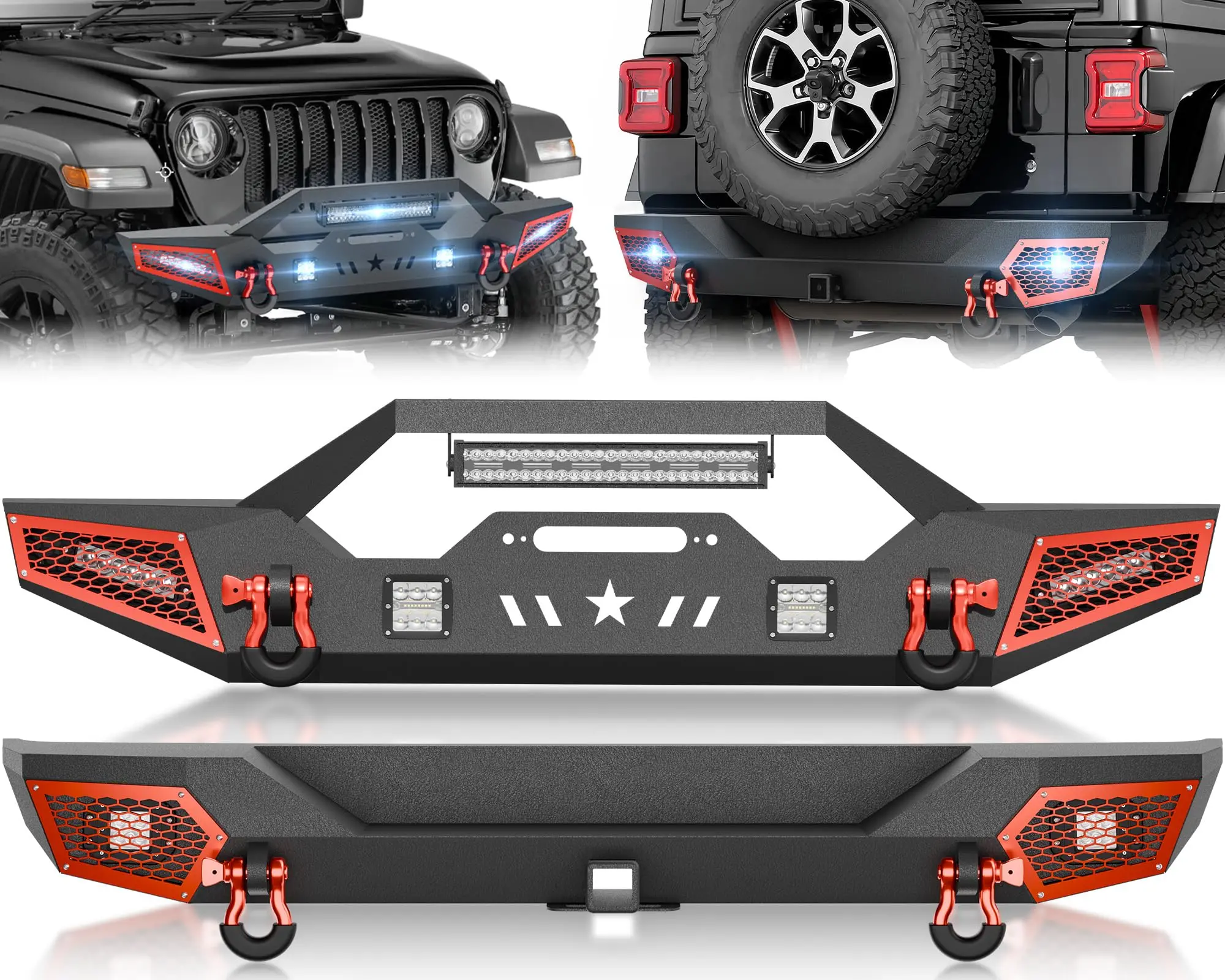 EYOUHZ】Front and Rear Bumpers Compatible with 2018-2026 Jeep