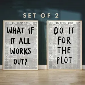 Newspaper Poster, 2 Counts/set Do It for The Plot Lettering Vintage Letters Print Quote Prints Unframed Poster, Wall Art for Home Living Room Bedroom Office Decor, Art Wall Decoration, Decorative Artwork