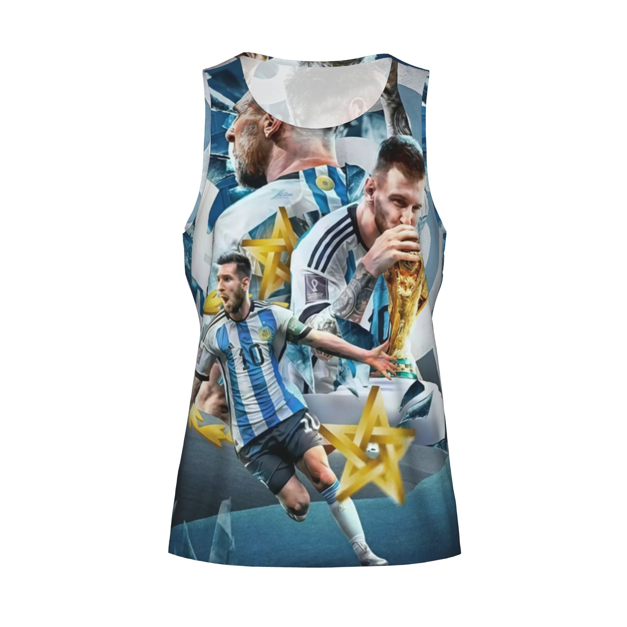 Argentina Messi Kissing World Cup Trophy Graphic Fan Tank Top Messi Argentina 3 Stars Trophy All Over Print Streetwear Tank Breathable summer leisure sports