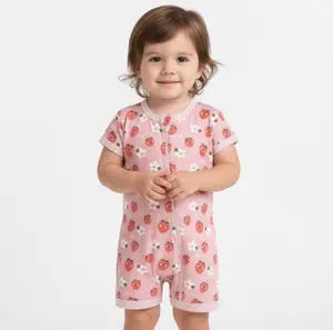 Charlie Play Strawberry Smiles - Bamboo Lyocell Shorty Romper