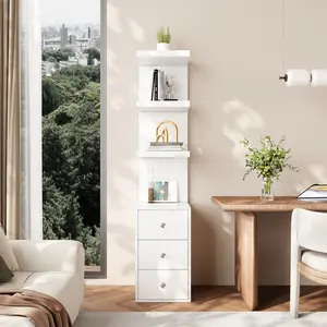 VOWNER 3-Tier Drawer Stand Shelf - Modern LED-Lit Lighted Vanity Table Cupboard, Modern Furniture, LED Vanity Dresser for Living Room & Aesthetic Room Decor