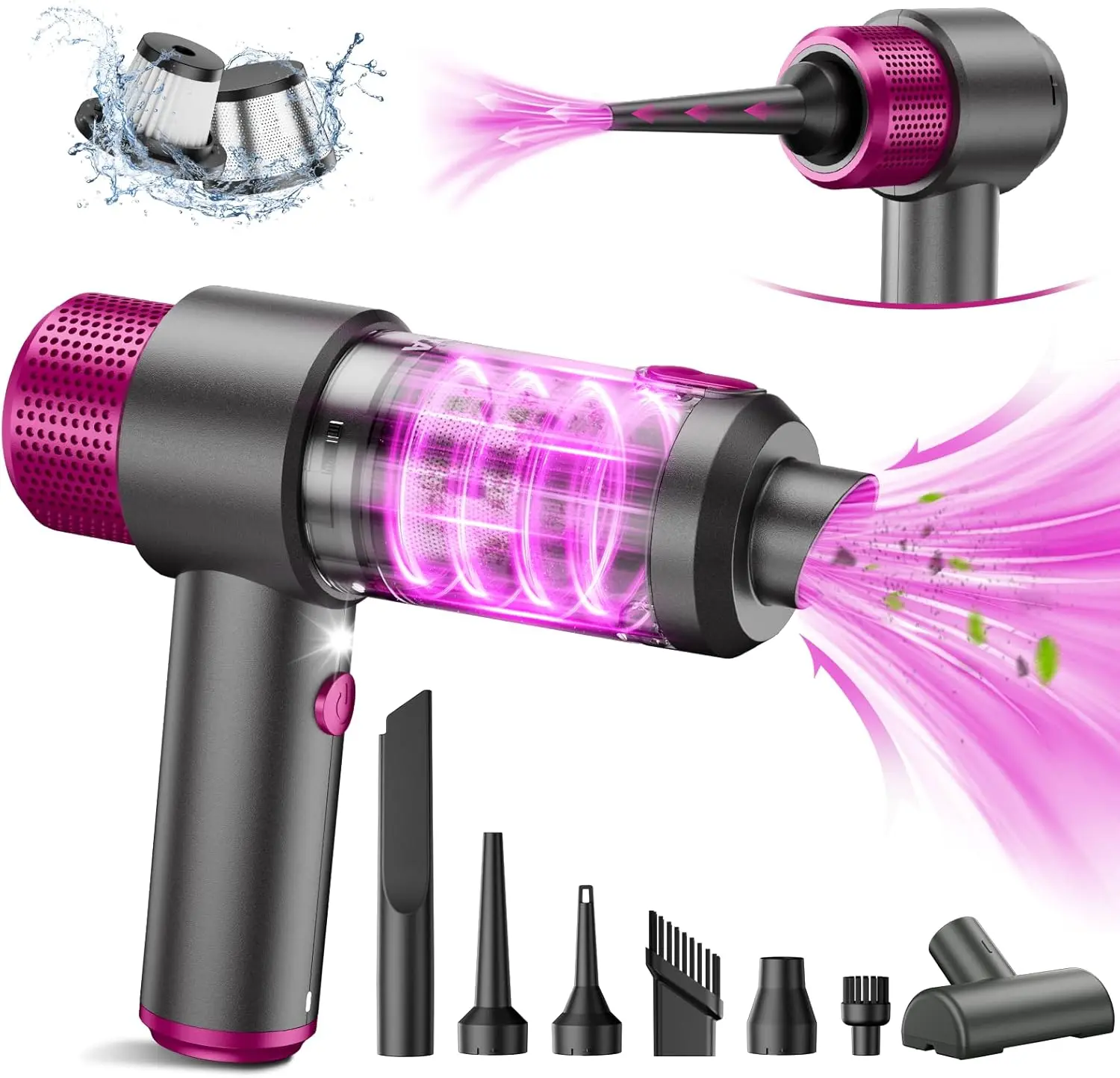 EYYA Handheld Cordless Car Vacuum Cleaner, 4-in-1 Portable Mini Car Vacuum Cleaner, 15000PA High Power & Air Duster with LED Light for Home Office