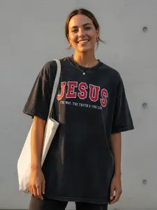 Jesus The Way The Truth the Life Washed Vintage Oversized Top,  Unisex Washed T-Shirt, Crewneck Short Sleeve Tee Religious Gift For Women Men, Christian Shirt