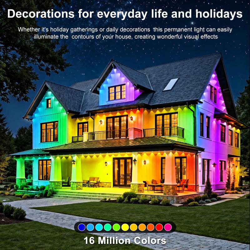 Permanent Outdoor Lights Waterproof with Smart App Control Remote,DIY Scene Modes,Music Sync hronization,Eaves Lights for Garden Decor,Deck,Christmas