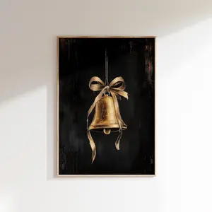 Vintage Christmas Bells, Dark Festive Print, Moody Holiday Wall Art, Printable Decor, Instant Download, Moody Christmas Print