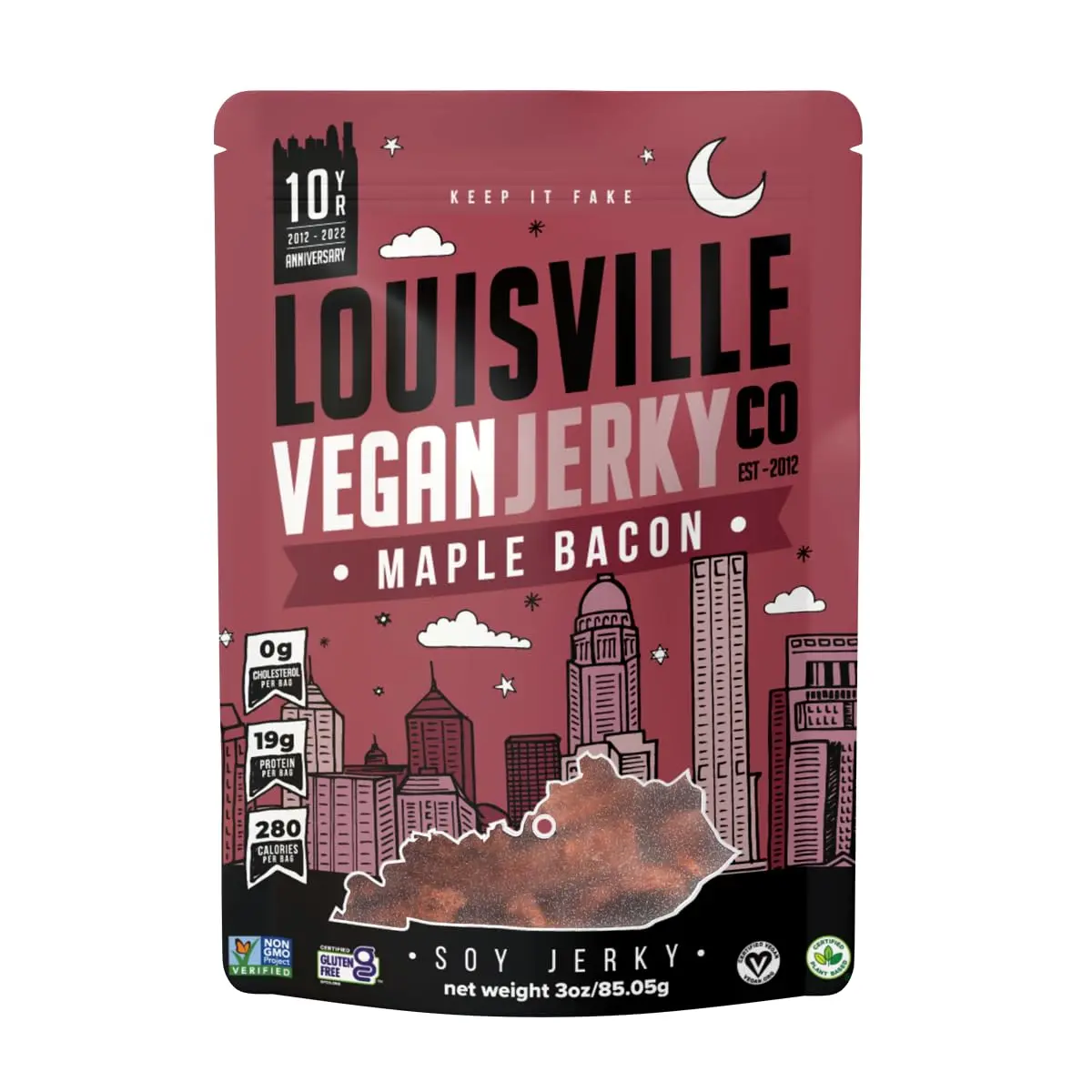 Louisville Vegan Jerky - Maple Bacon Meat Lip-Smacking Vegan-Friendly & Vegetarian Non-GMO Soy Protein, Gluten-Free High Protein Snacks