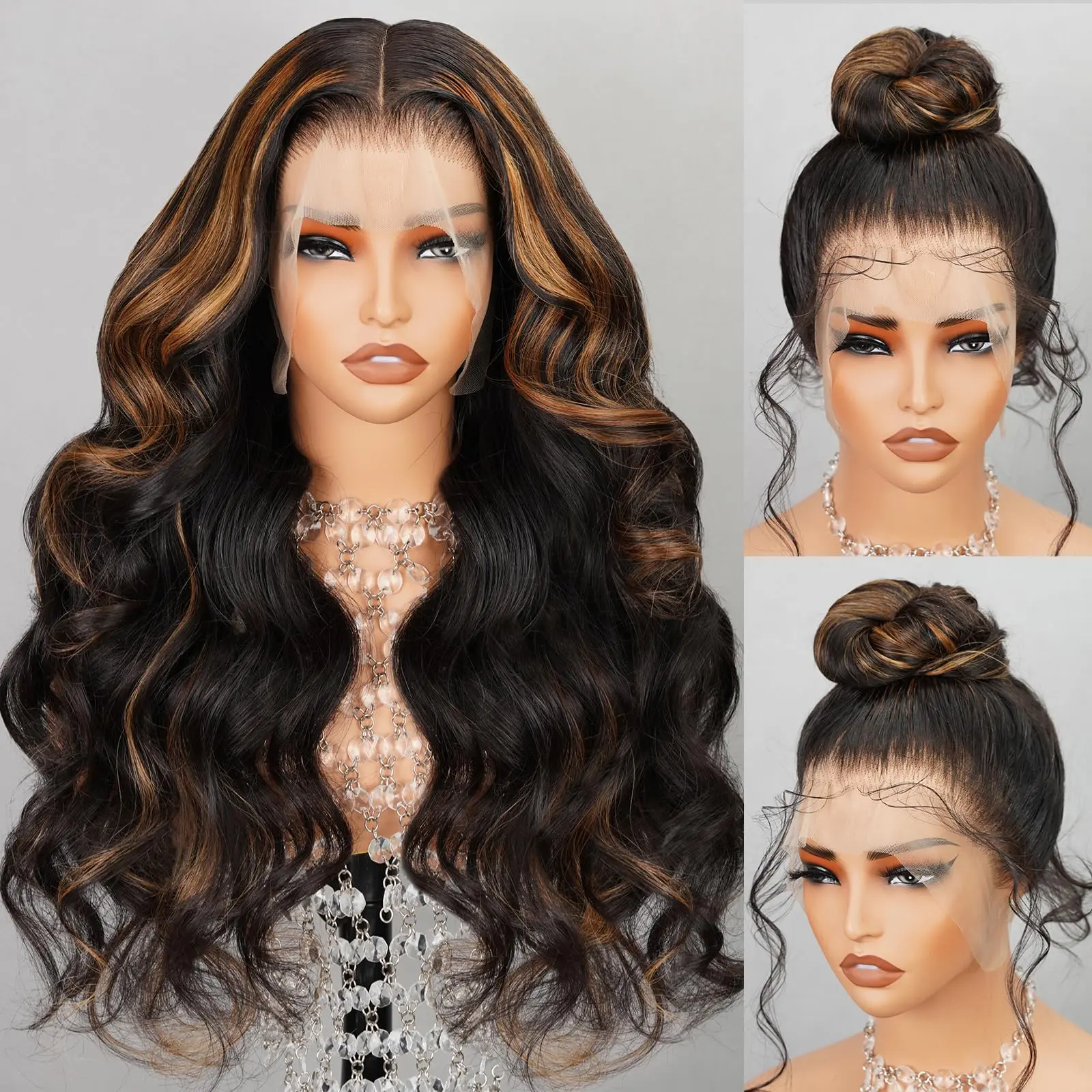 Arabella 360 Lace Front Wigs Human Hair FBP30 Highlight Ombre Lace Front Wig Human Hair 12a Full Lace Wigs Human Hair 210% Density Pre Plucked Colored Wigs Human Hair (28inch 360 balayage wig)