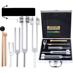 4 count Tuning Fork  Sound  Set(128Hz, OM 136.1Hz, MI 528Hz, 4096Hz), Tuning Fork Chakra Solfeggio Meditation Biofield Heart Aluminum Weighted Otto  Tuner Angel Activator Hammer Mallet