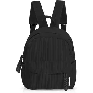 Women’s Small Backpack, Ladies Lightweight Corduroy Backpack, Casual Multi Compartments Travel Daypack Purse (Black)