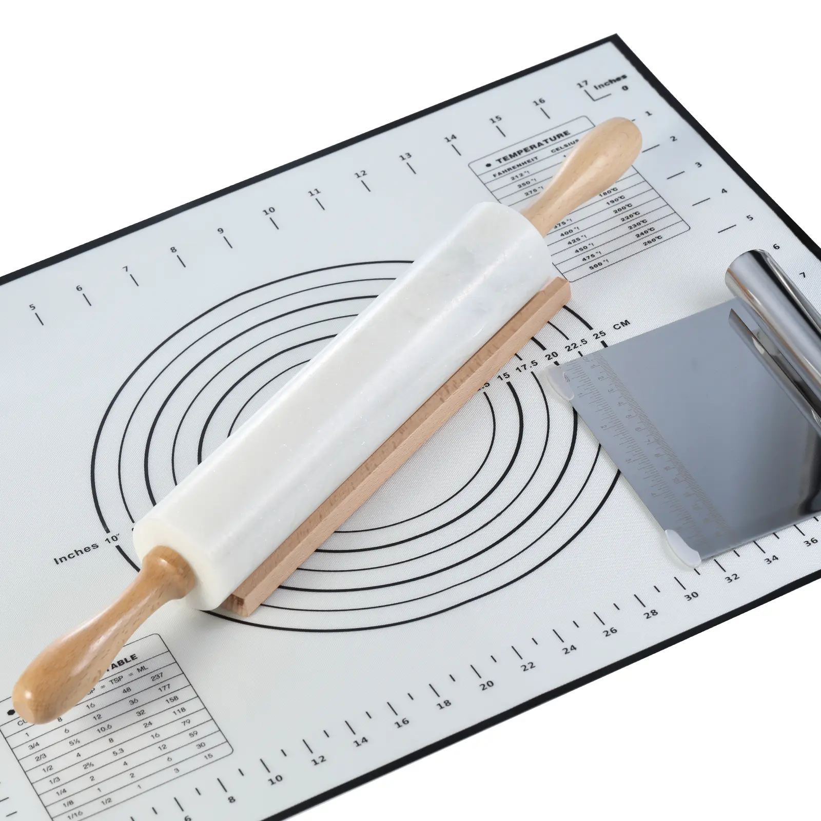 Koville Marble Rolling Pin Set, 10 Inch Rolling Pin with Beechwood Handles, Wooden Holder, Metal Scraper, Silicone Mat, Nonstick, for Baking Pizza Dough, Pastries, Tortillas( Namib Fantasy)