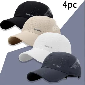 4 Pcs Mens Breathable Mesh Baseball Caps Summer Quick Dry Sun Hats for Running Golf Fishing Hiking Cycling Outdoor Sports Adjustable Lightweight UV Protection Sport Caps for Men Women Casual Daily Wear