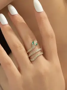 Rhinestone Decor Snake Design Wrap Ring for Women