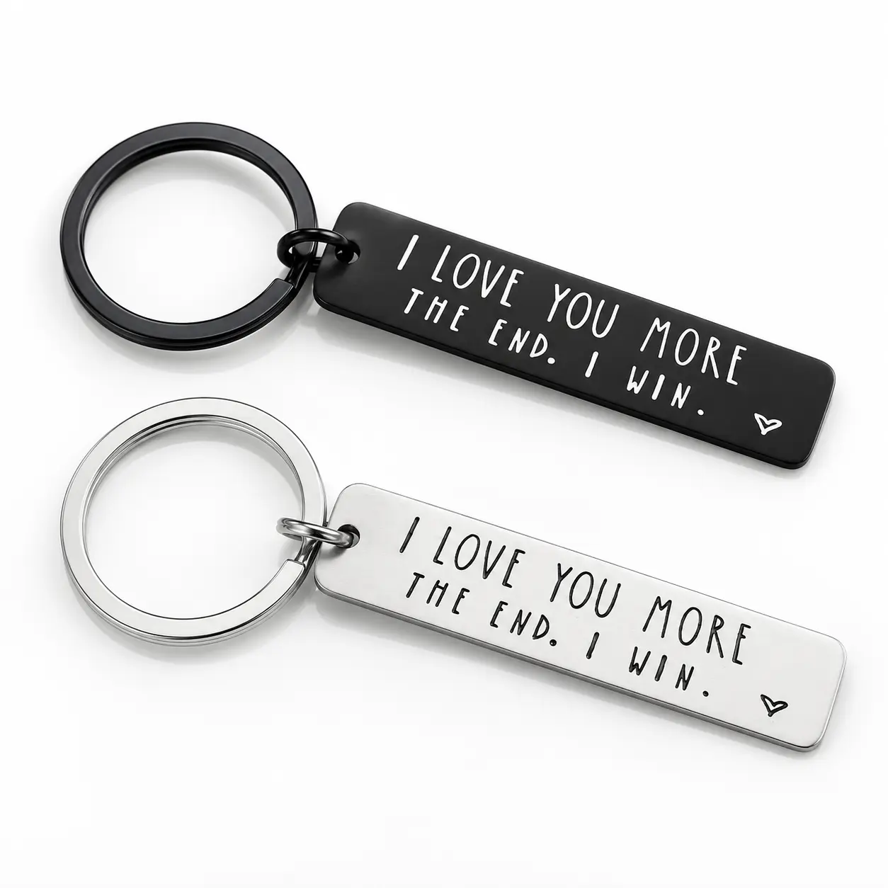 1 Pc Y2K Style Goth Couple Stainless Steel , Stylish Keyring with "I Love You More. The End. I Win." Message, Gift  for Boyfriend, Birthday or Anniversary Gift for Him, Car Accessory or Bag Pendant, Bag Charms,  for Bags day gif Cute Black Cat daughter