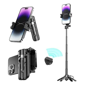 Selfie Stick Tripod with Bluetooth Remote & 360° Rotating Holder – Extendable 3-in-1 Phone Grip for Vlog/Live Streaming/Photography, Portable DSLR-like Grip, Pocket-Size Travel Accessories Cellphone Smartphone