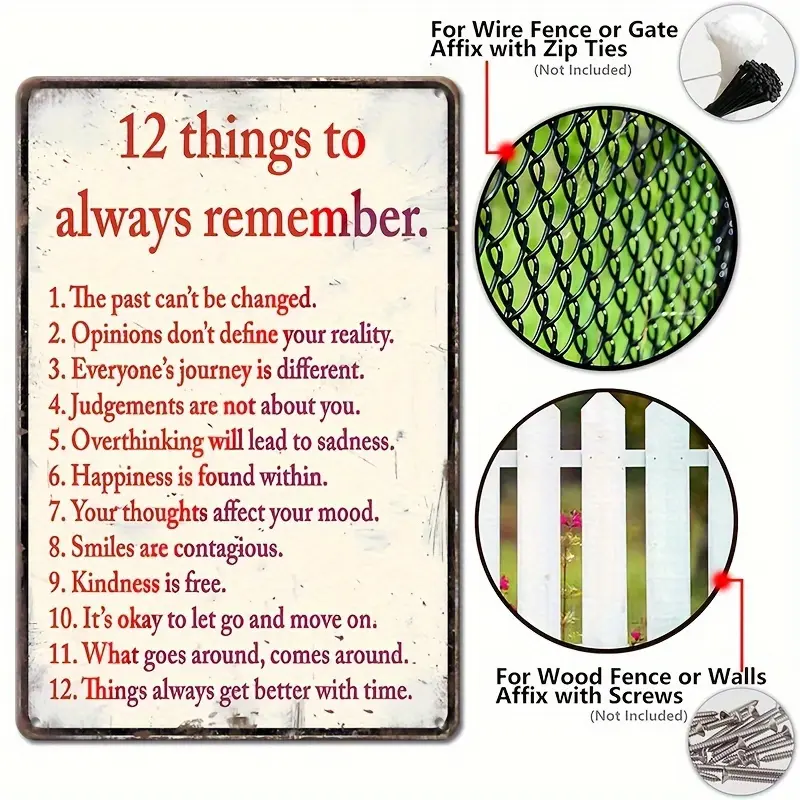 Artistic 8"x12"/20cmx30cm Vintage Metal Art Print with Iron Frame - 12 Things to Always Remember, All Seasons Home Wall Decor, Living Room Accent Room Decor Piece