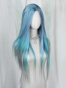 30'' Mermaid Wig Ombre Blue, Mixed Lilac, Long Straight Hair, Heat-Resistant Synthetic Wig, for Women & Girls, Cosplay, Daily Use, Ombre Wigs