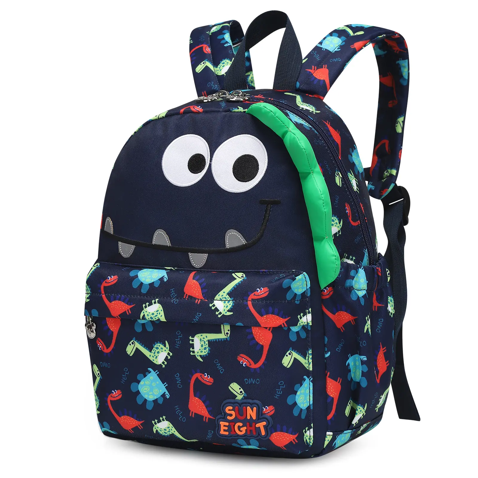 SUN 8 Toddler Backpack - Cute 3D Cartoon Dinosaur Design, Functional Zip Backpack for Toddlers, Preschool Daycare Bookbag for 3-4 Years with 3D Lunch Box Fit Compatibility