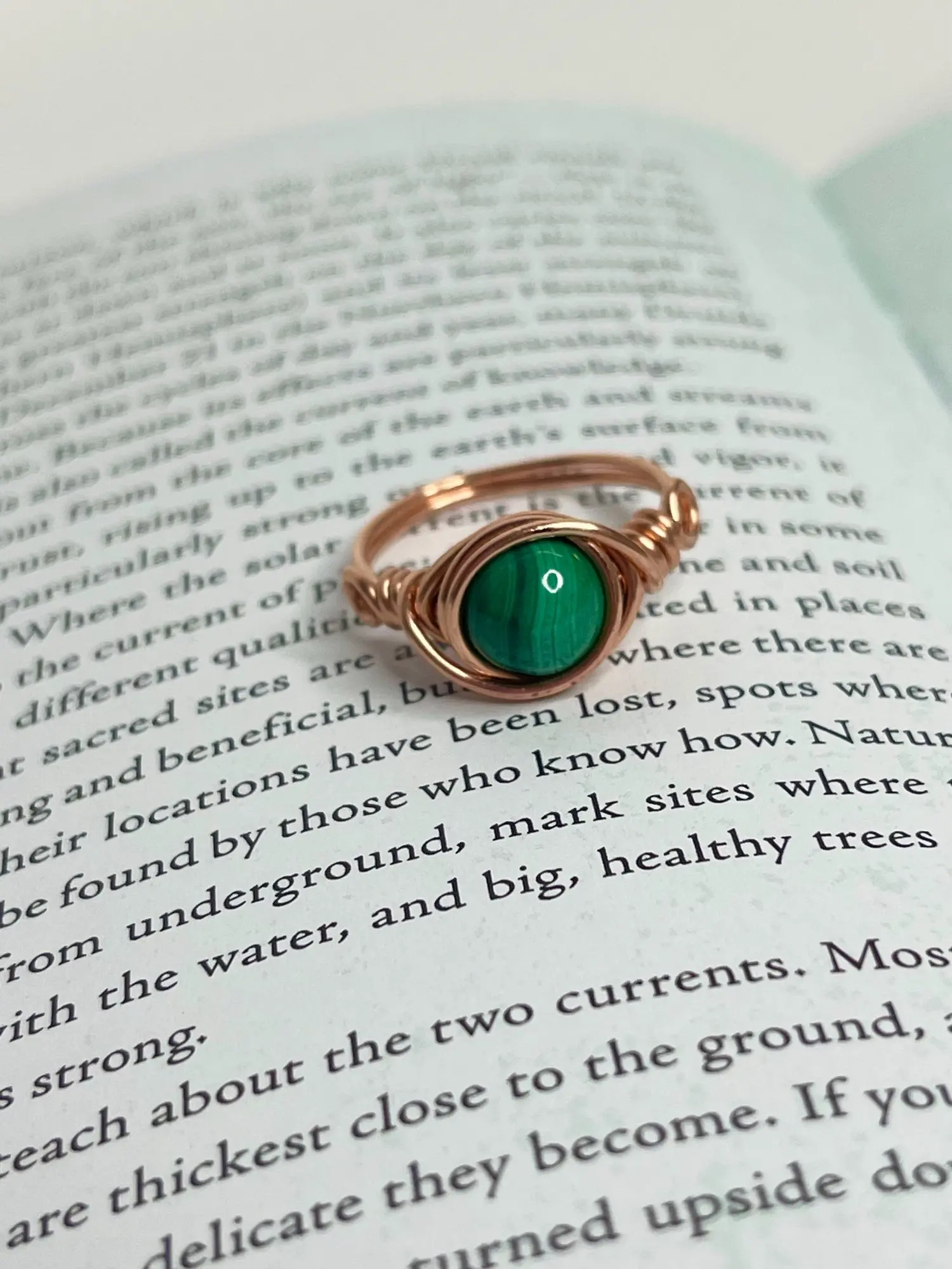 Natural Crystal Malachite Copper Wire Wrapped Ring - Wire Wrapped Jewelry Accessory for Release, Healing, Transformation