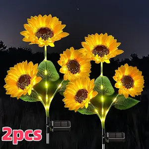 VITYAZI 2/4/8pcs Solar LED Sunflower Garden Lights Realistic Night Glow for Yard Lawn Patio Porch Decoration Waterproof IP65 Energy Efficient Outdoor Lighting Durable Plastic Flowers Upgraded Solar Panels  VITYAZI