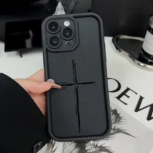 Phone case for iPhone 16 Pro Max 15 Plus 14 13 12 11 XR XS Cross Text Anti-Scratch Shockproof TPU Bumper Drop-proof Cover