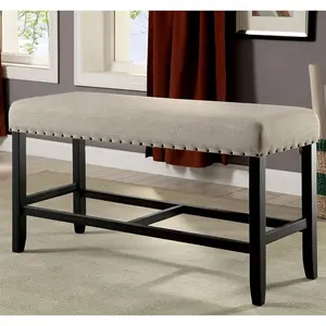 24/7 Shop At Home Tays Rustic Ivory 44-inch Fabric Nailhead Trim Counter Height Bench with Tapered Wood Legs for Dining Room, Kitchen