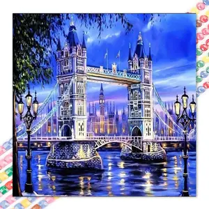 1 DIY diamond painting kit, 5D diamond art set, DIY decoration, Tower Bridge night view diamond painting kit with full round diamonds, mosaic, Diamond Pattern Design, diamond art, DIY art home decoration, Wall Art Painting, suitable for Christmas.