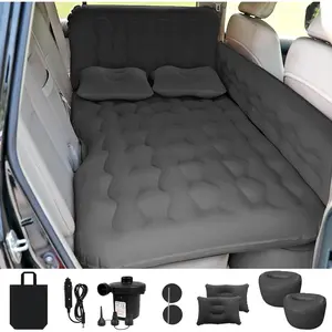 Bed SUV Air Mattress,  Air Mattress with Electric Pump, 2 Inflatable Pillows and 2 Footrests for  Seat, Side Seat,Trunk Sleeping, Thickened Camping Bed - Black