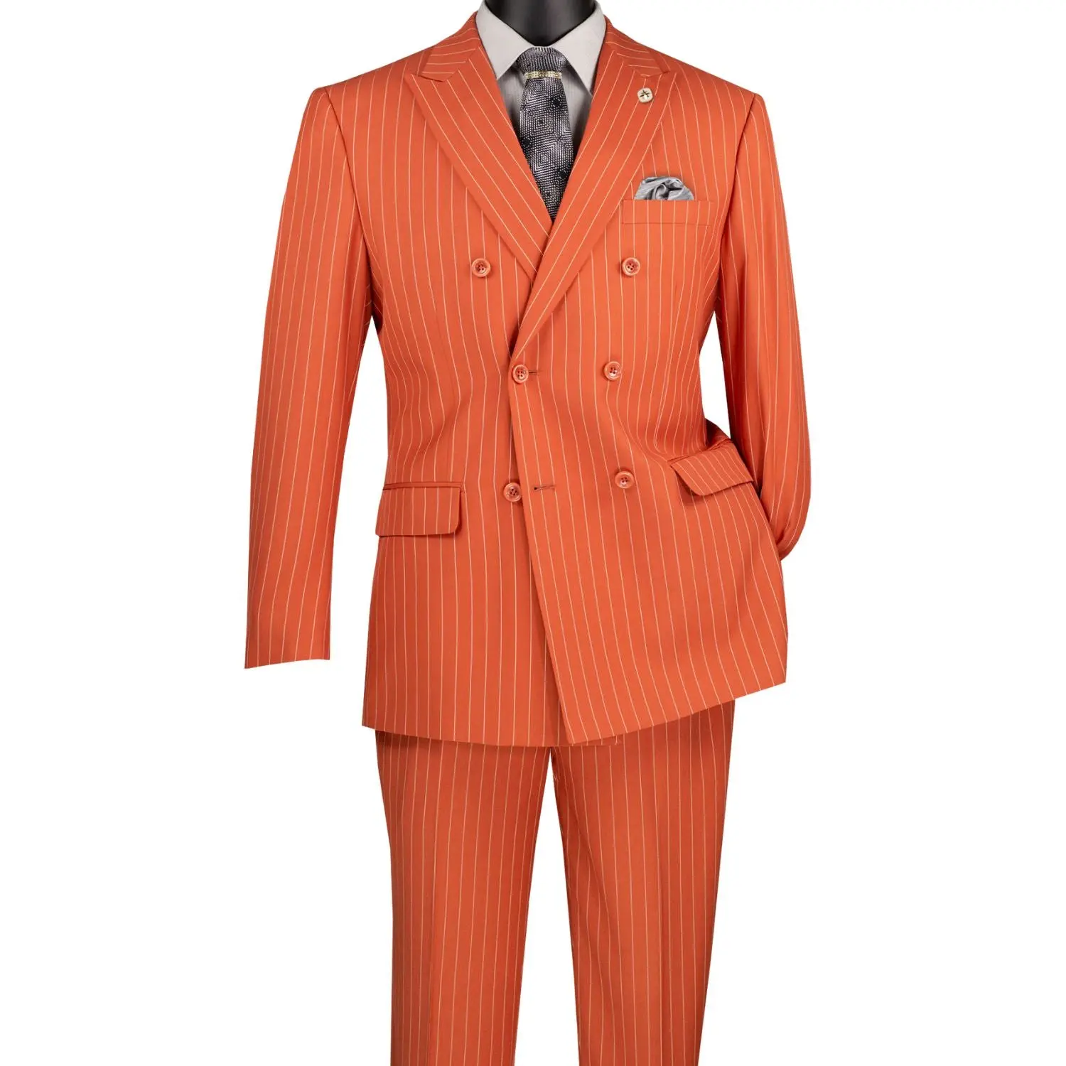 Men’s Gangster Stripe Double-Breasted 2-Piece Suit Peak Lapel - Canyon Clay