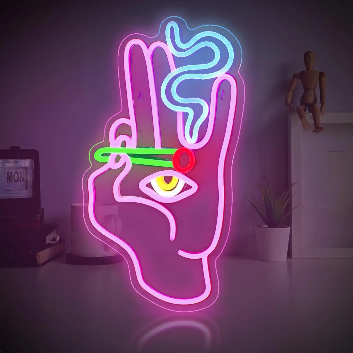 Hand & Eye Design Neon Sign LED Light for Summer, USB Powered Special Gesture Neon Light, Decorative LED Ambient Light Suitable For Bedroom, Gaming Ro