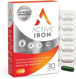 Active Iron Supplement 25mg, Clinically Proven to Increase Iron & Energy Levels, Maximum Absorption, Gentle, Non-Constipating, Avoids Nausea & Side Effects, 30 On-the-Go Foil Protected Capsules