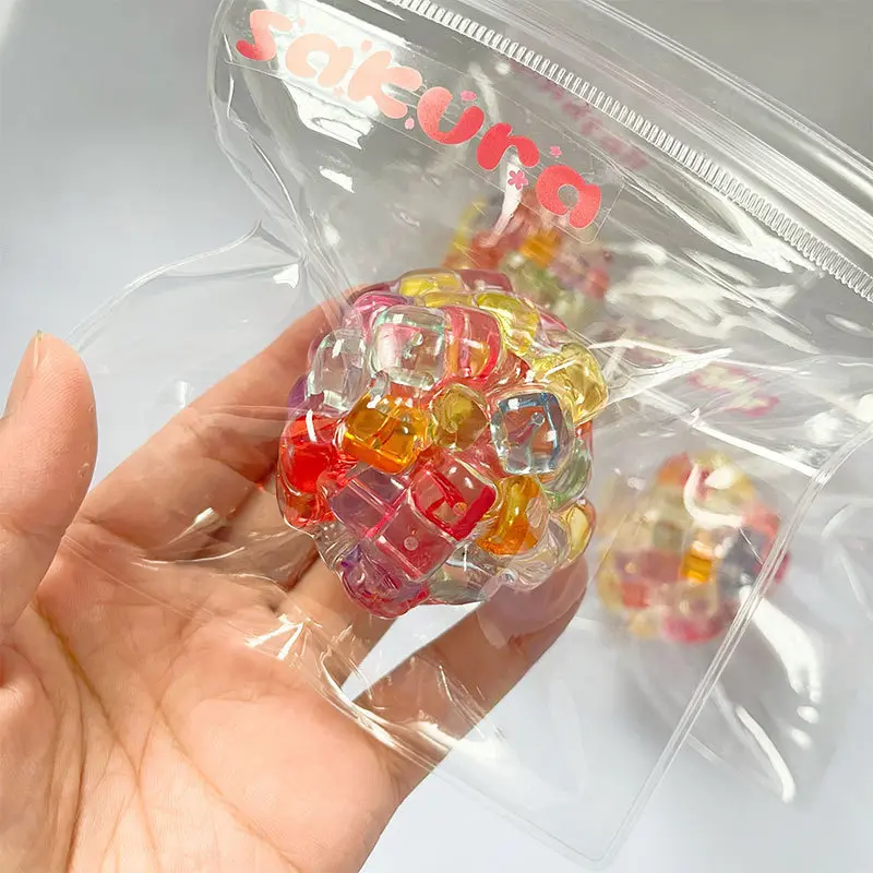 Cute Colorful Ice Cube Handmade Ball - Colorful Squeezeable Ball, Soft Slow Rebound Toy, Suitable for Children and Adults with Colorful Beads Filling Restless Toys, Gifts, Toys, Colorful Soft Balls