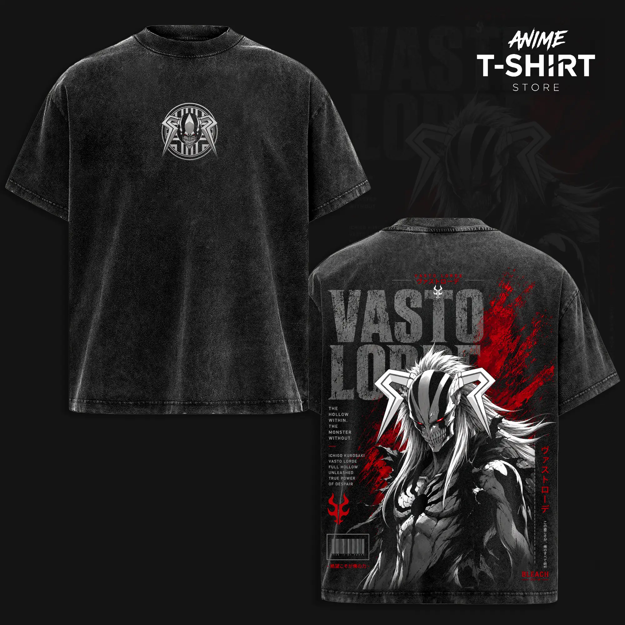 "Vasto Lorde" Ichigo Kurosaki – Bleach Anime Vintage Washed Unisex Oversized Cotton T-Shirt, Double Print Manga Tee, Gift for Anime Lovers