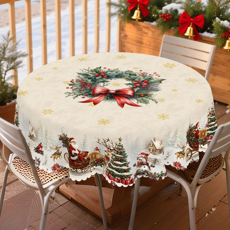 QUNTUE Christmas Winter Berry Wreath Pattern Tablecloth, 2025 Christmas Party Decoration, Garden Party, Restaurant Decoration, Indoor Outdoor Holiday Decorations, Round and Rectangle Multi Sizes, Gift for Friends